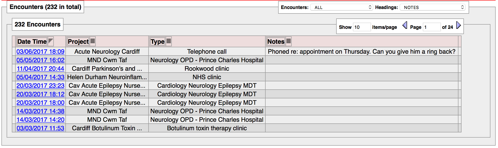 Msg Encounter List