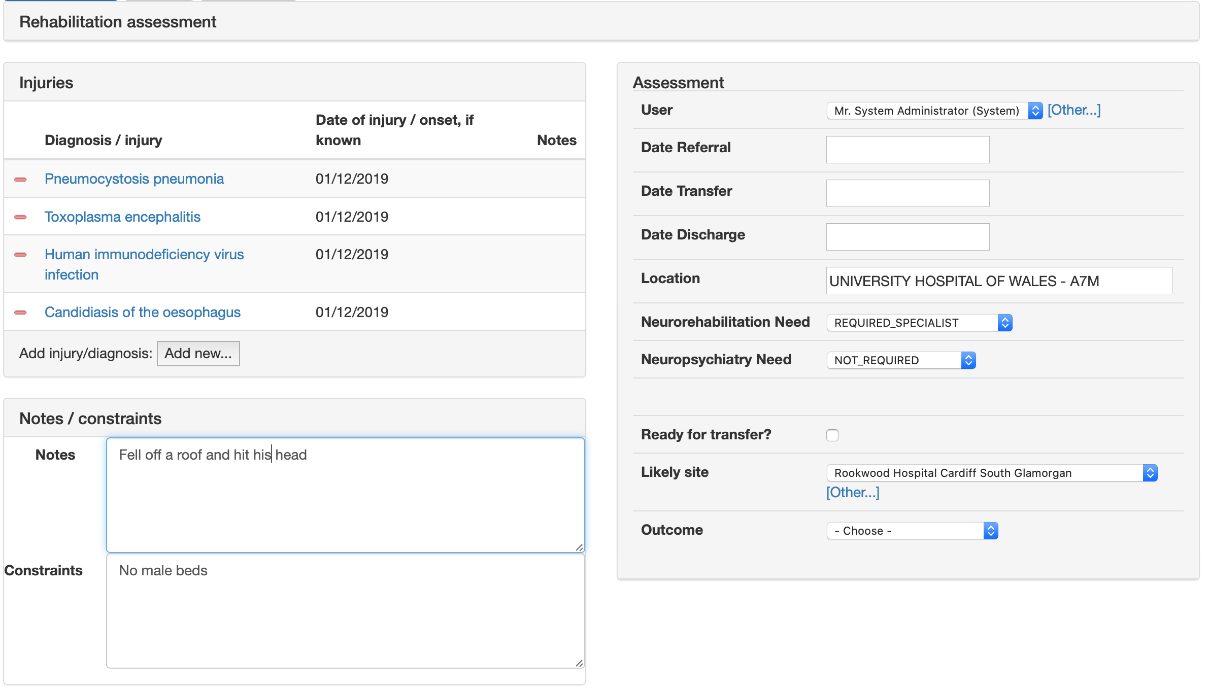 Configure Rehab Form